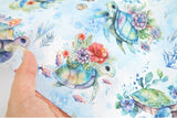 Baby Sea Turtle Patterned Organic 40s Fabric made in Korea by the Yard 36" by 55" or 90cm x 140cm