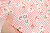 Check Tulip Flower Patterned Organic 40s Fabric made in Korea by the Yard 36" by 55" or 90cm x 140cm