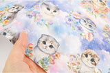 Baby Munchkin Cat Kitten Patterned Organic 40s Fabric made in Korea by the Yard 36" by 55" or 90cm x 140cm