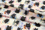Flower Black Cat Kitten Patterned Fabric made in Korea by the Half Yard