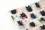 Flower Black Cat Kitten Patterned Fabric made in Korea by the Half Yard