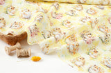 Watercolor Style Flower Hamster Patterned Fabric made in Korea by the Half Yard
