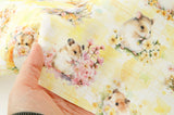 Watercolor Style Flower Hamster Patterned Fabric made in Korea by the Half Yard