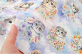 Cute Cat Kitty with Flower Patterned Fabric made in Korea by the Half Yard