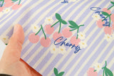 Stripe & Lovely Cherry Fruits Patterned Fabric made in Korea by the Half Yard