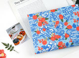 Camellia and Blue Snake Patterned Fabric Cotton made in Korea by the Half Yard