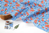 Camellia and Blue Snake Patterned Fabric Cotton made in Korea by the Half Yard
