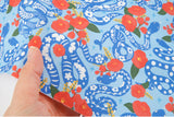 Camellia and Blue Snake Patterned Fabric Cotton made in Korea by the Half Yard