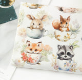 Tea Cup Baby Animals Patterned Fabric Cotton made in Korea by the Half Yard