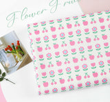 Flower Fruit Apple Cherry Patterned Fabric Cotton made in Korea by the Half Yard