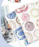 Vintage Plate Retro Designed Dishes Patterned Fabric Cotton made in Korea by the Half Yard
