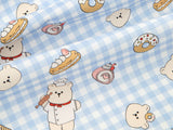 Check Bakery Teddy bear Patterned Fabric DTP printed in Korea by the Half Yard