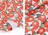 Camellia Flower patterned Fabric made in Korea by Half Yard / 45 X 150cm 18" X 57.5", Cotton Linen