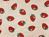 Strawberry Patterned Crinkle Quadruple Gauze Fabric made in Korea by the Yard 36" x 59" or 90 x 150cm