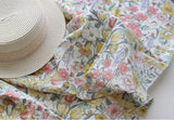 Antique Flower Garden & Girl Washed Cotton Linen Fabric made in Korea, Half Yard 45cm x 140cm or 18"x 55"