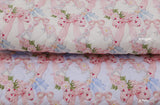 Ribbon Flower Patterned Heart Quilted Cotton Fabric made in Korea by the Half Yard 18" x 59" or 45 x 150cm