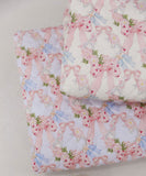 Ribbon Flower Patterned Heart Quilted Cotton Fabric made in Korea by the Half Yard 18" x 59" or 45 x 150cm