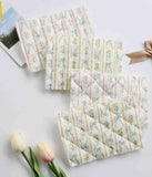 Ribbon Lace Flower Cotton 30s Stripe & Diamond Grid Quilted Fabric made in Korea by the Yard 36" x 57" or 90 x 145cm