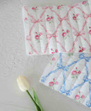 Ribbon Rose Flower Stripe Cotton 30s Quilted Fabric made in Korea by the Yard 36" x 57" or 90 x 145cm