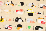 Osushi Neko Sushi Cat Pattern Dobby Fabric Japanese Fabric by the Half Yard