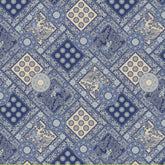 Korean Traditional Sacred Bell Bandana Navy Patterned Cotton Fabric made in Korea by the Half Yard