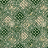 Korean Traditional Sacred Bell Bandana Green Patterned Cotton Fabric made in Korea by the Half Yard