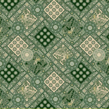 Korean Traditional Sacred Bell Bandana Green Patterned Cotton Fabric made in Korea by the Half Yard