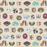 Korean Traditional Collage on Puppy Frame Patterned Cotton Fabric made in Korea by the Half Yard