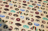 Korean Traditional Collage on Puppy Frame Patterned Cotton Fabric made in Korea by the Half Yard