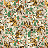 Korean Traditional Art Folk Painting Derpy Tiger Magpie Beige Patterned Cotton Fabric made in Korea by the Half Yard