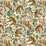 Korean Traditional Art Folk Painting Derpy Tiger Magpie Beige Patterned Cotton Fabric made in Korea by the Half Yard