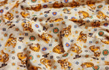 Korean Traditional Cute Baby Derpy Tiger & Magpie Patterned Cotton Fabric made in Korea by the Half Yard