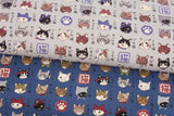 Japan Cat Kitten Face Illustrated Guide Patterned Japanese Oxford Fabric by the Half Yard
