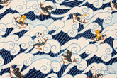 Kobayashi Cat Fish Wave Surfing Patterned Japanese Fabric by the Half Yard