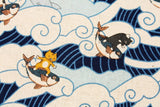 Kobayashi Cat Fish Wave Surfing Patterned Japanese Fabric by the Half Yard