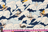 Kobayashi Cat Fish Wave Surfing Patterned Japanese Fabric by the Half Yard