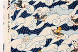 Kobayashi Cat Fish Wave Surfing Patterned Japanese Fabric by the Half Yard