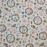 Rabbit in Flower Circlet Patterned 40s Fabric made in Korea by the Yard 36" x 58" or 90 x 145cm
