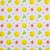 晴れやかな笑顔の絵文字柄の40年代生地、韓国製、ヤード単位、36インチ x 58インチまたは90 x 145cm