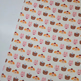 かわいいクマ、ウサギ、犬の顔柄の40年代生地、韓国製、ヤード単位、36インチ x 58インチまたは90 x 145cm