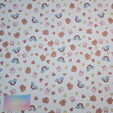 手描き風クマウサギレインボー柄 40 年代生地 韓国製 ヤード単位 36" x 58" または 90 x 145cm