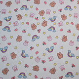 手描き風クマウサギレインボー柄 40 年代生地 韓国製 ヤード単位 36" x 58" または 90 x 145cm