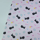 Angel Black Cat Pink Stripe Patterned 40s Fabric made in Korea by the Yard 36" x 58" or 90 x 145cm