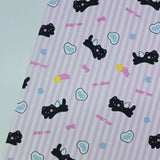 Angel Black Cat Pink Stripe Patterned 40s Fabric made in Korea by the Yard 36" x 58" or 90 x 145cm