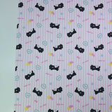 Angel Black Cat Pink Stripe Patterned 40s Fabric made in Korea by the Yard 36" x 58" or 90 x 145cm