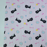 Angel Black Cat Pink Stripe Patterned 40s Fabric made in Korea by the Yard 36" x 58" or 90 x 145cm
