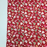 Christmas Sweets Wreath Santa Cookies Red Patterned 40s Fabric made in Korea by the Yard 36" x 58" or 90 x 145cm