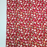 Christmas Sweets Wreath Santa Cookies Red Patterned 40s Fabric made in Korea by the Yard 36" x 58" or 90 x 145cm