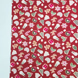 Christmas Sweets Wreath Santa Cookies Red Patterned 40s Fabric made in Korea by the Yard 36" x 58" or 90 x 145cm