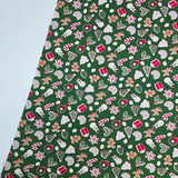 Christmas Sweets Wreath Santa Cookies Green Patterned 40s Fabric made in Korea by the Yard 36" x 58" or 90 x 145cm